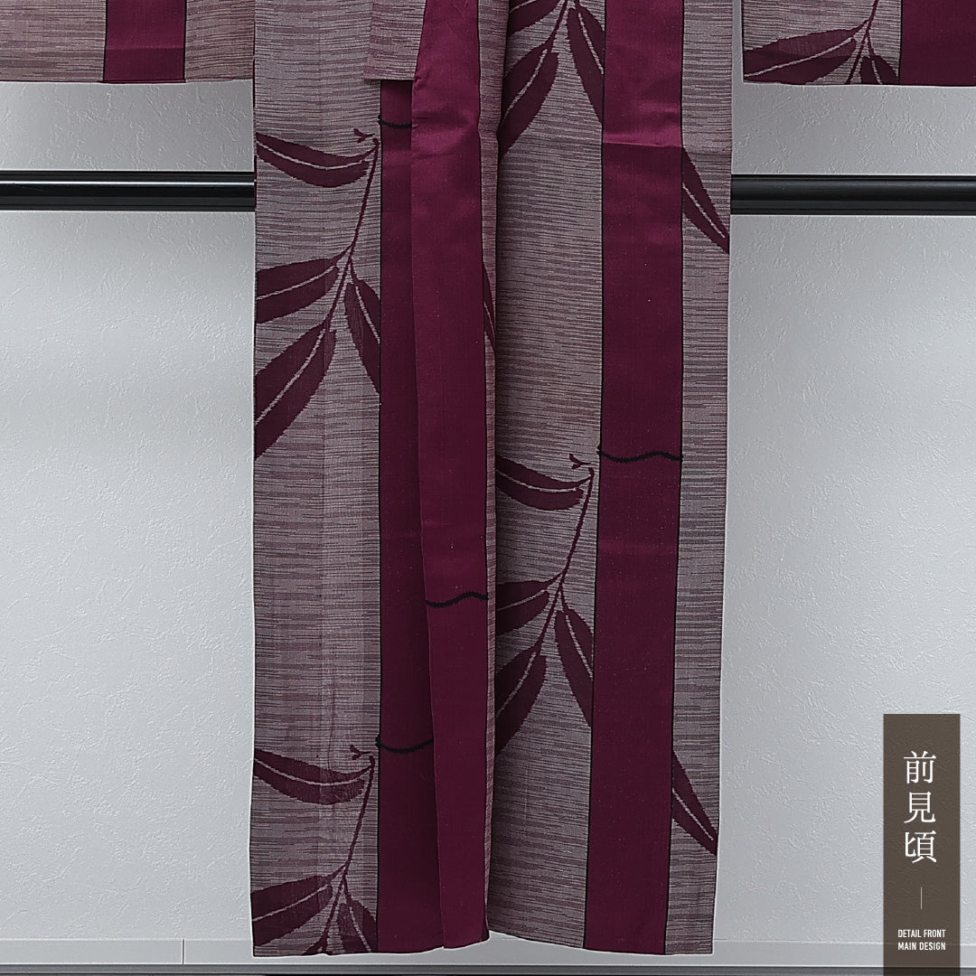 アンティーク 夏物 紬 夏紬 身丈146cm 裄丈62cm 正絹 Cランク バチ衿 XSサイズ 植物柄 紫系 RP 1223-17246