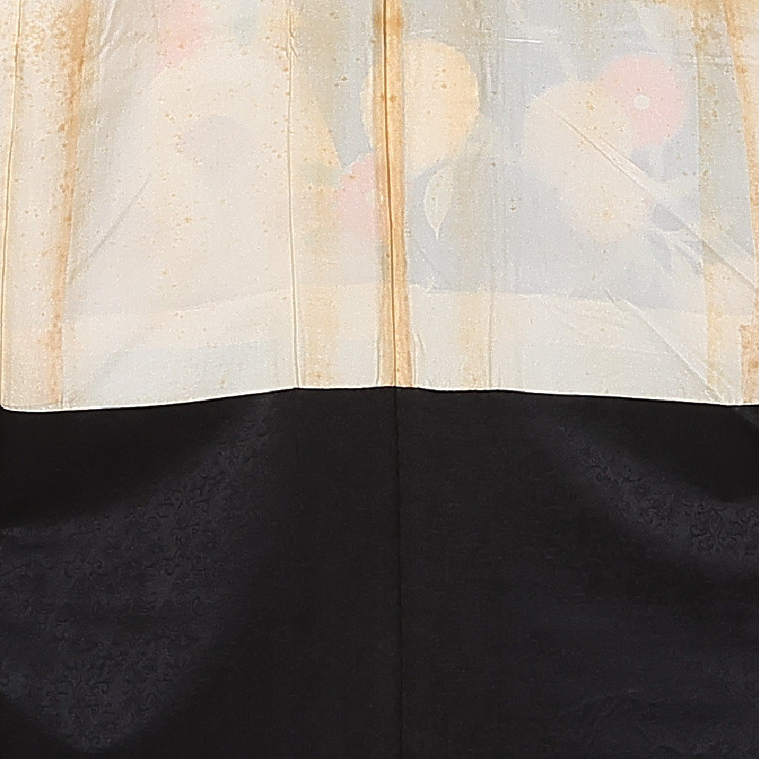 振袖 袷 身丈161cm 裄丈63cm 正絹 Aランク フォーマル 広衿 Lサイズ 金駒刺繍 青海波 菊 黒系 RP 1215-06660