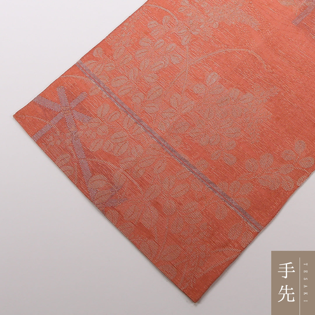 夏物 袋帯 帯丈412cm 正絹 六通 インフォーマル 秋草文 朱系 茶系 1243-02495