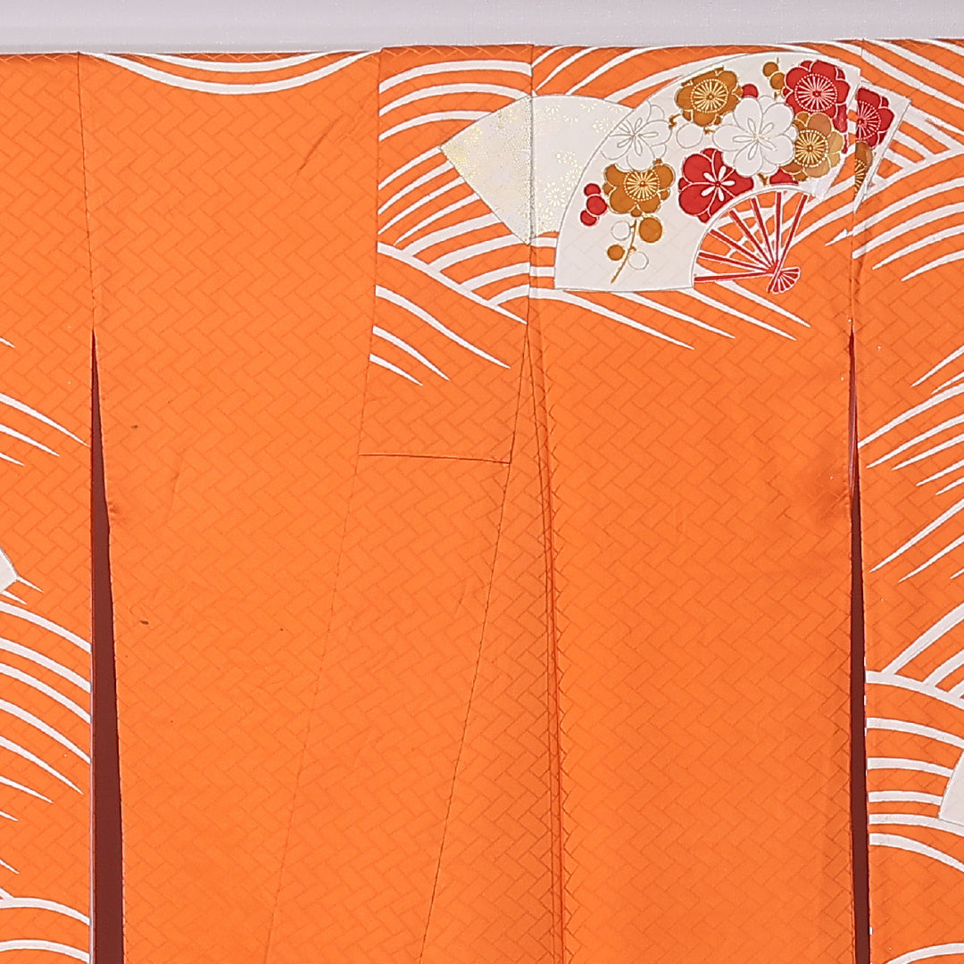 振袖 袷 身丈171cm 裄丈67cm 正絹 Aランク フォーマル 広衿 2XLサイズ 菊 朱系 RP 1215-06733