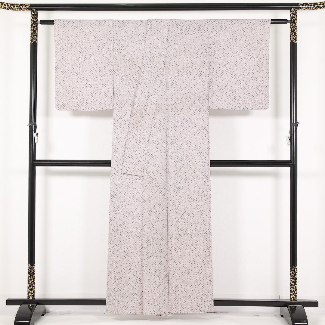 洗える着物 小紋 単衣 身丈157cm 裄丈64cm ポリエステル Sランク インフォーマル 広衿 Lサイズ 居敷当て 露芝草 ピンク系 RP 1221-17431