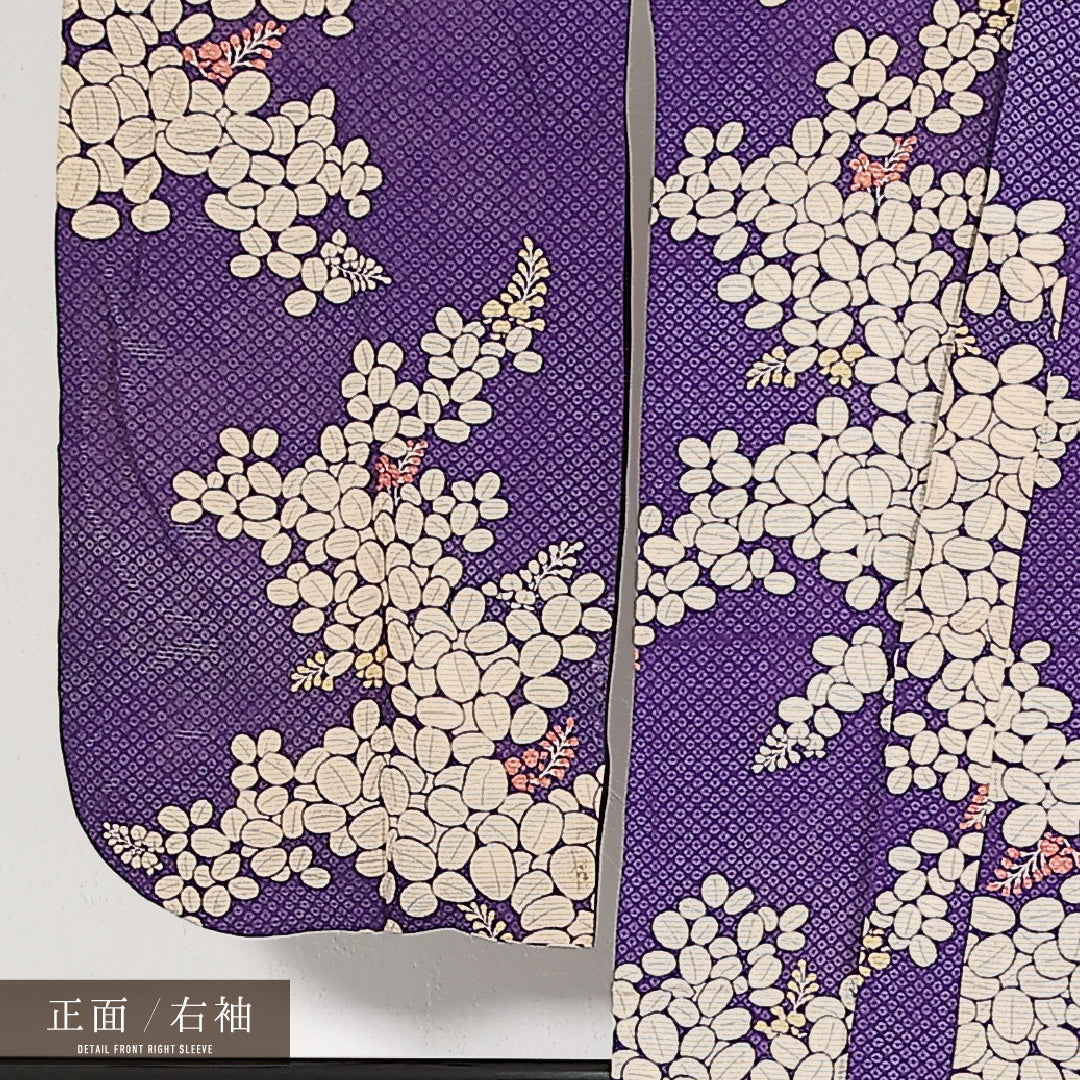 アンティーク 夏物 小振袖 絽 身丈150cm 裄丈56cm 正絹 Cランク バチ衿 Sサイズ 藤 紫系 M4 1216-17551