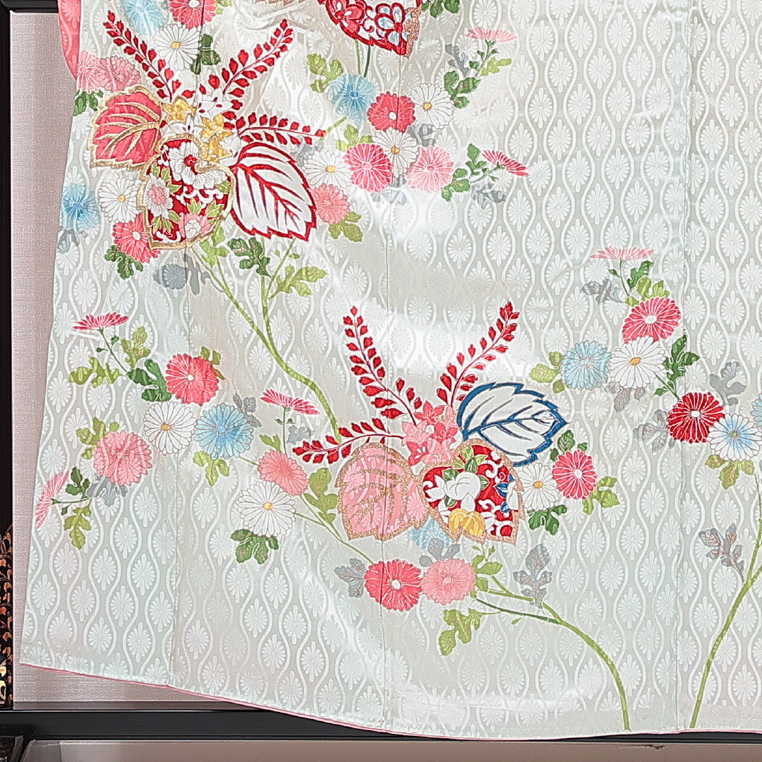 振袖 袷 身丈157cm 裄丈63cm 正絹 Cランク フォーマル 広衿 Mサイズ 刺繍 菊 桐 緑系 LP 1215-07022