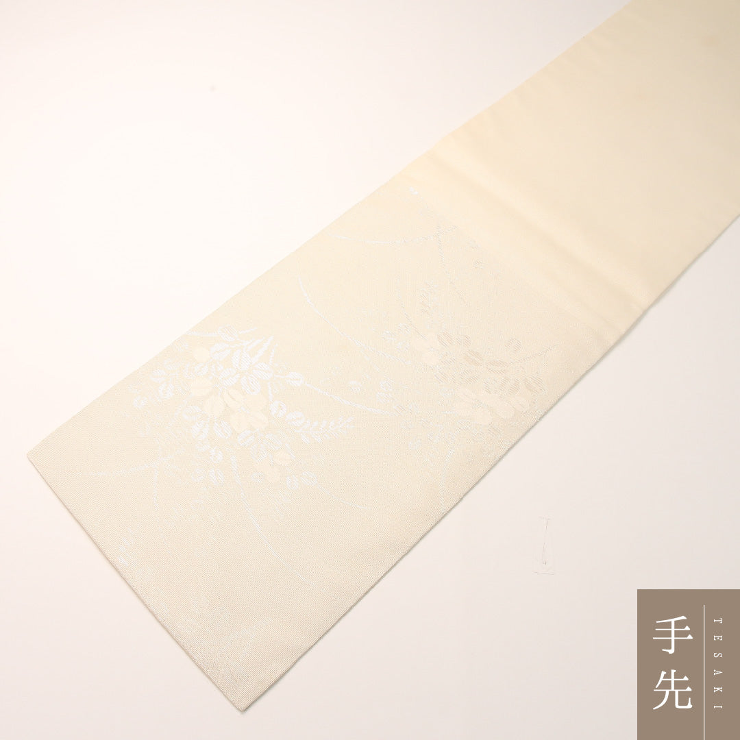 夏物 袋帯 帯丈448cm 正絹 六通 インフォーマル 萩 クリーム系 1243-02447