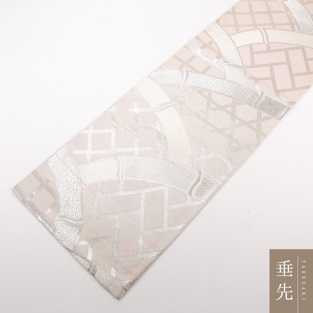 夏物 袋帯 帯丈446cm 正絹 六通 セミフォーマル 光悦垣 クリーム系 ピンク系 1243-02481