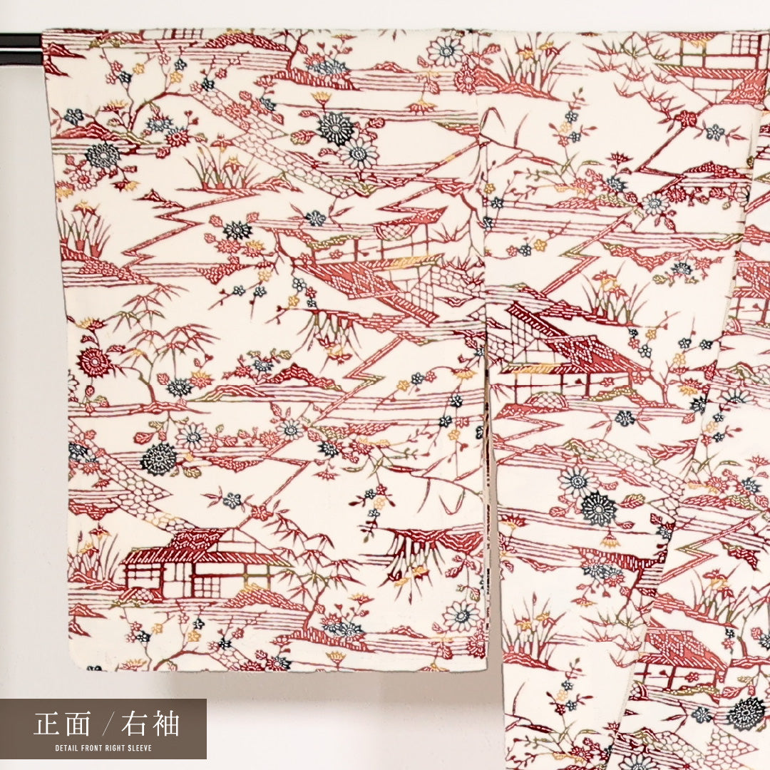 洗える着物 小紋 袷 身丈155cm 裄丈63cm ポリエステル Sランク インフォーマル バチ衿 Lサイズ 茶屋辻 白系 RP 1221-17548