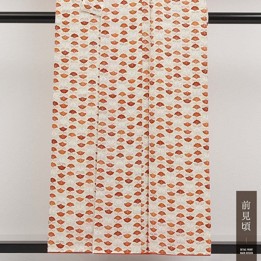 洗える着物 小紋 袷 身丈152cm 裄丈62cm ポリエステル Sランク インフォーマル 広衿 Sサイズ 銀杏 クリーム系 LP 1221-17287