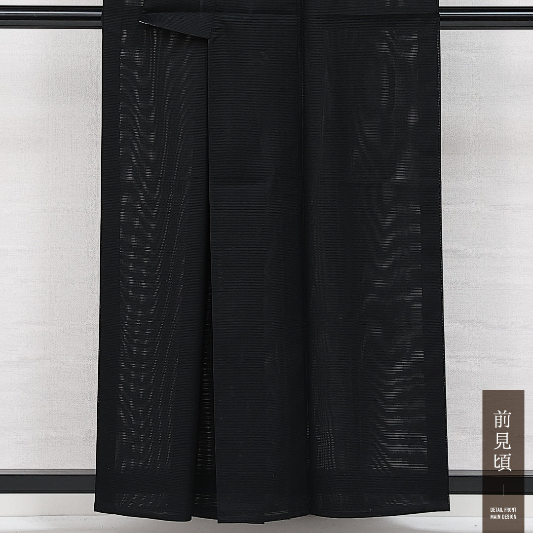 夏物 黒紋付 絽 身丈155cm 裄丈63cm 正絹 Sランク 五つ紋 (五三桐) 弔事用 広衿 Mサイズ 黒系 RP 1230-06876