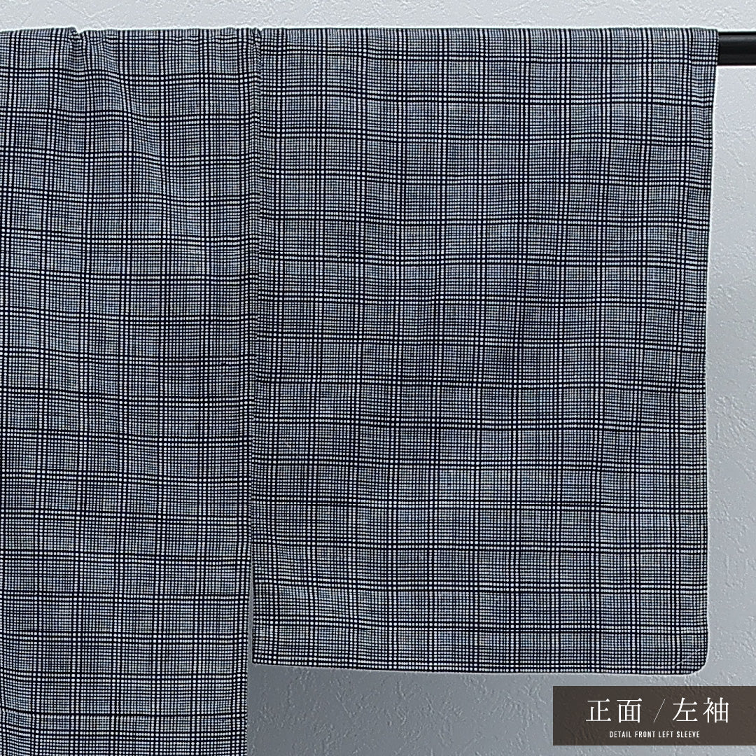 夏物 洗える着物 木綿の浴衣 男性用 身丈134cm 裄丈66cm 木綿 Bランク カジュアル 棒衿 XLサイズ 居敷当て 格子 青系 RP 1226-17257