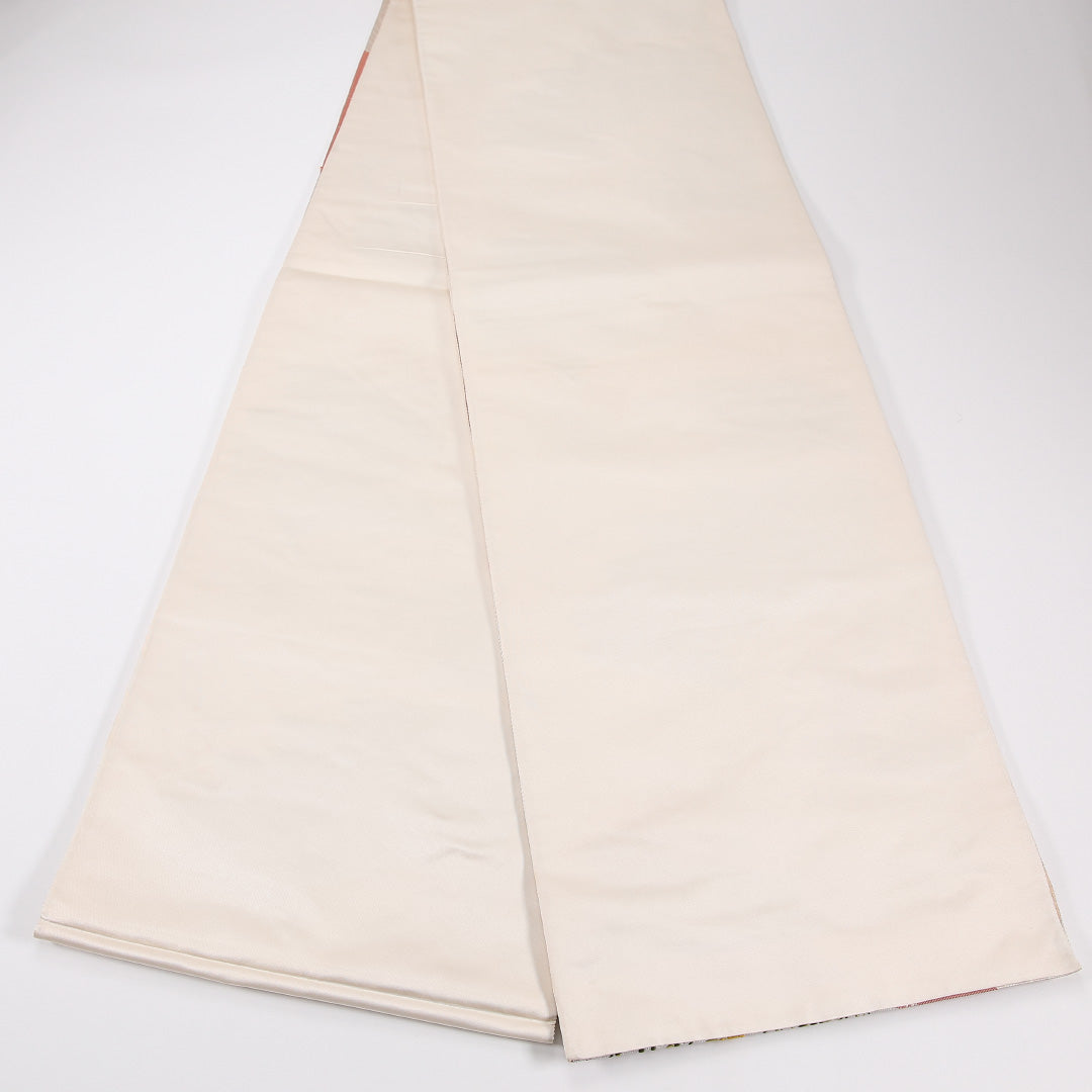 扇面文 袋帯 帯丈428cm 正絹 六通 フォーマル 梅 クリーム系 ピンク系 1243-02595