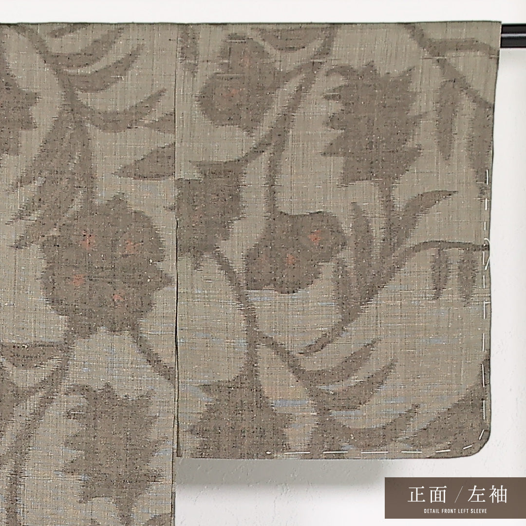 アンティーク 夏物 洗える着物 木綿の紬 身丈145cm 裄丈61cm 木綿 Aランク バチ衿 XSサイズ 唐華 グレー系 RP 1223-17489