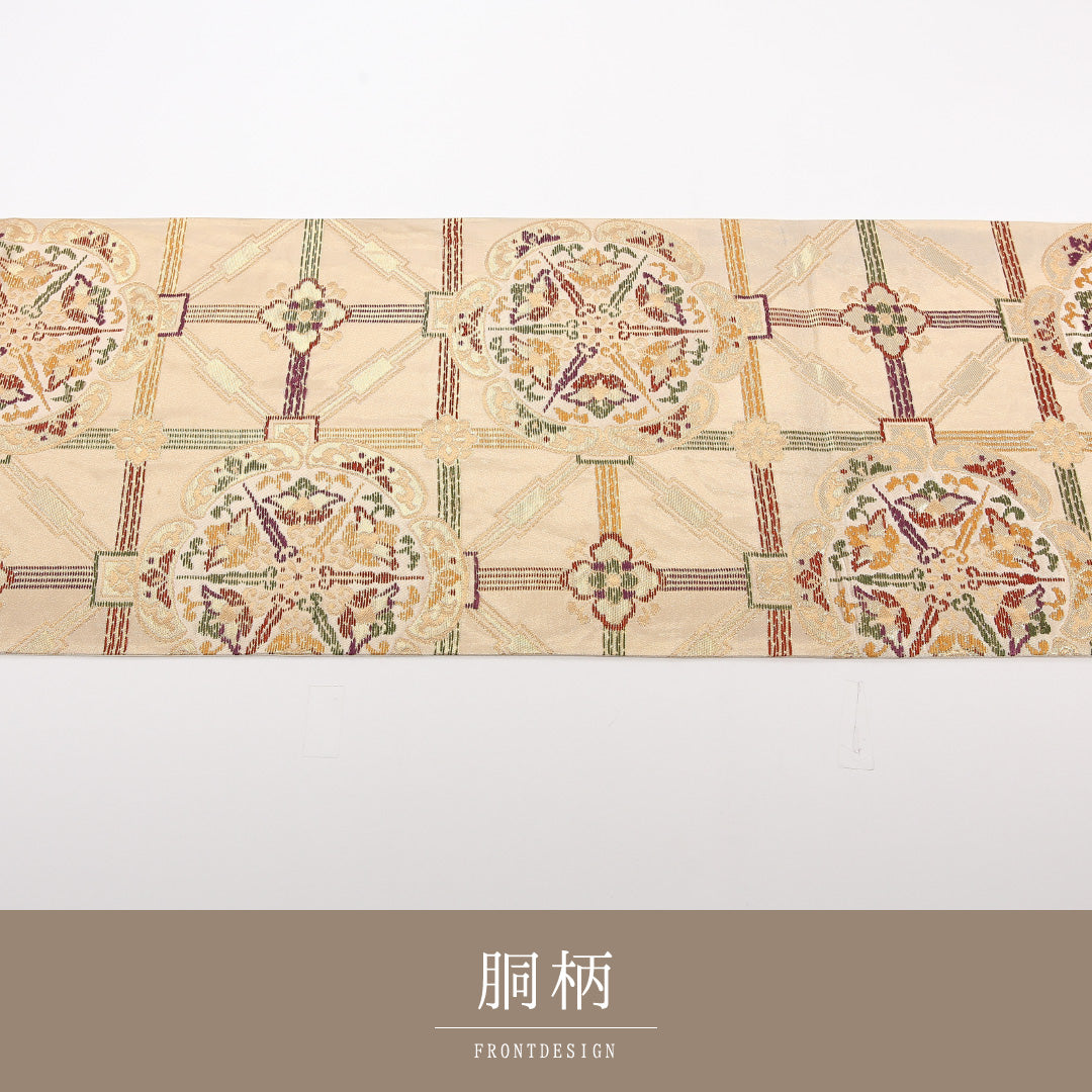 袋帯 帯丈424cm 正絹 六通 フォーマル 宝相華 金系 1243-02527
