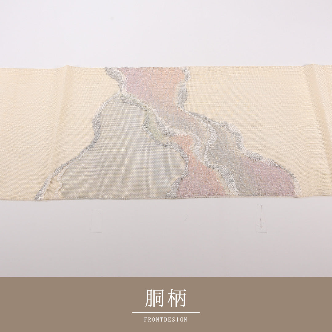 夏物 袋帯 帯丈426cm 正絹 ポイント柄 セミフォーマル 道長取り ベージュ系 1243-02506