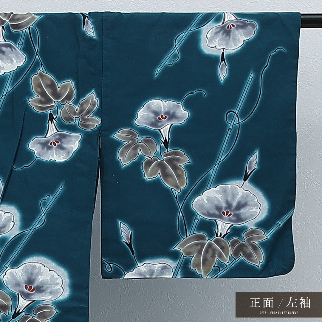 夏物 洗える着物 木綿の浴衣 身丈154cm 裄丈67cm 木綿 Sランク カジュアル バチ衿 Mサイズ 朝顔 青系 RP 1225-17253