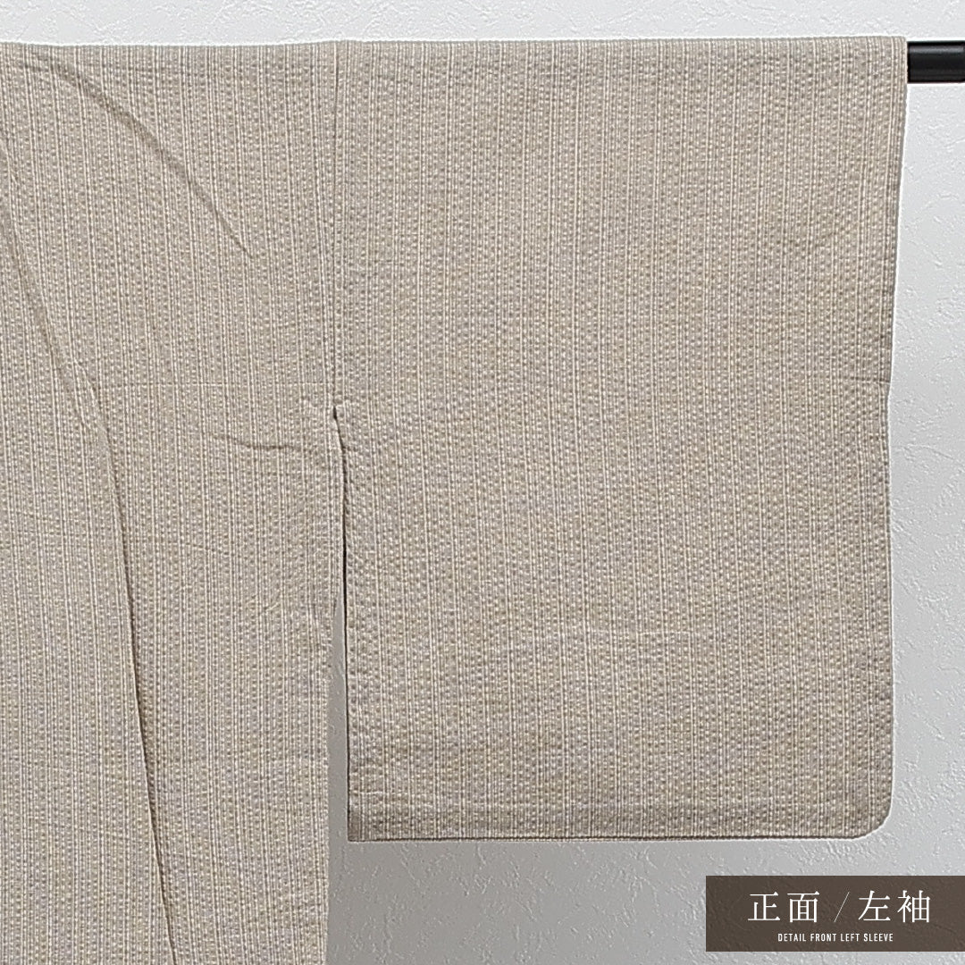洗える着物 木綿の紬 単衣 身丈172cm 裄丈67cm 木綿 Sランク カジュアル 広衿 XLサイズ 抽象柄 クリーム系 RP 1223-17276