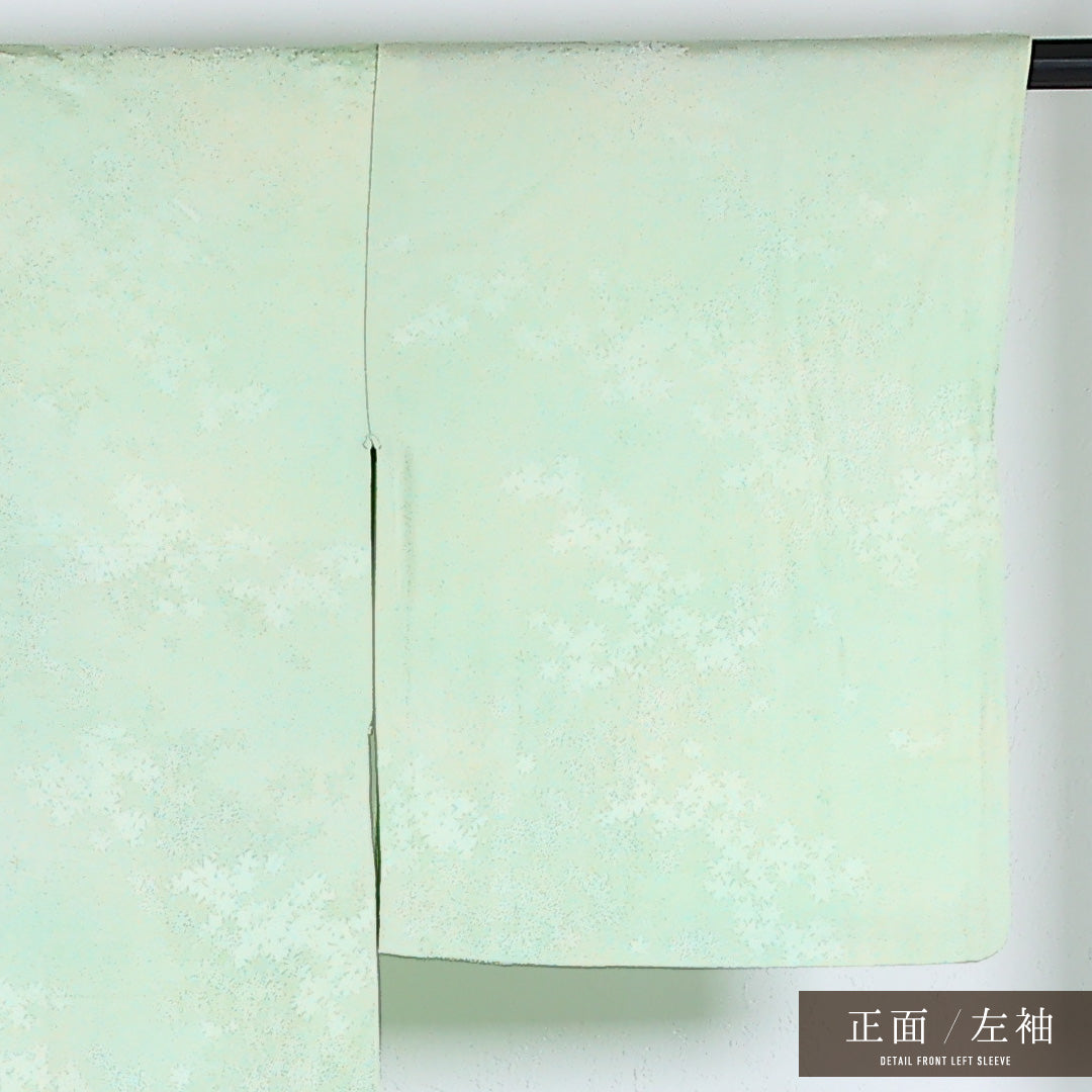 小紋 単衣 身丈163cm 裄丈64cm 正絹 Sランク インフォーマル バチ衿 Sサイズ 肩当て 楓 緑系 RP 1221-17357