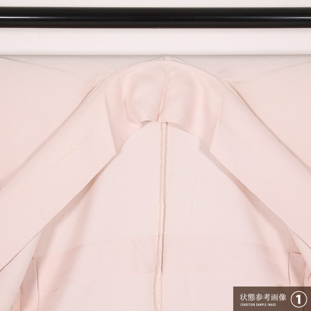 訪問着 単衣 身丈159cm 裄丈64cm 正絹 Sランク 一つ紋 (桔梗) セミフォーマル 広衿 Lサイズ 刺繍 創作柄 ピンク系 RP 1217-17523