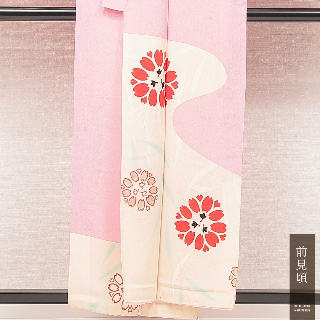 アンティーク 小振袖 袷 身丈157cm 裄丈62cm 正絹 Bランク バチ衿 Mサイズ 撫子 ピンク系 RP 1216-07110