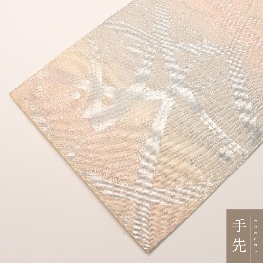 夏物 袋帯 帯丈432cm 正絹 六通 インフォーマル 露芝草 クリーム系 1243-02459