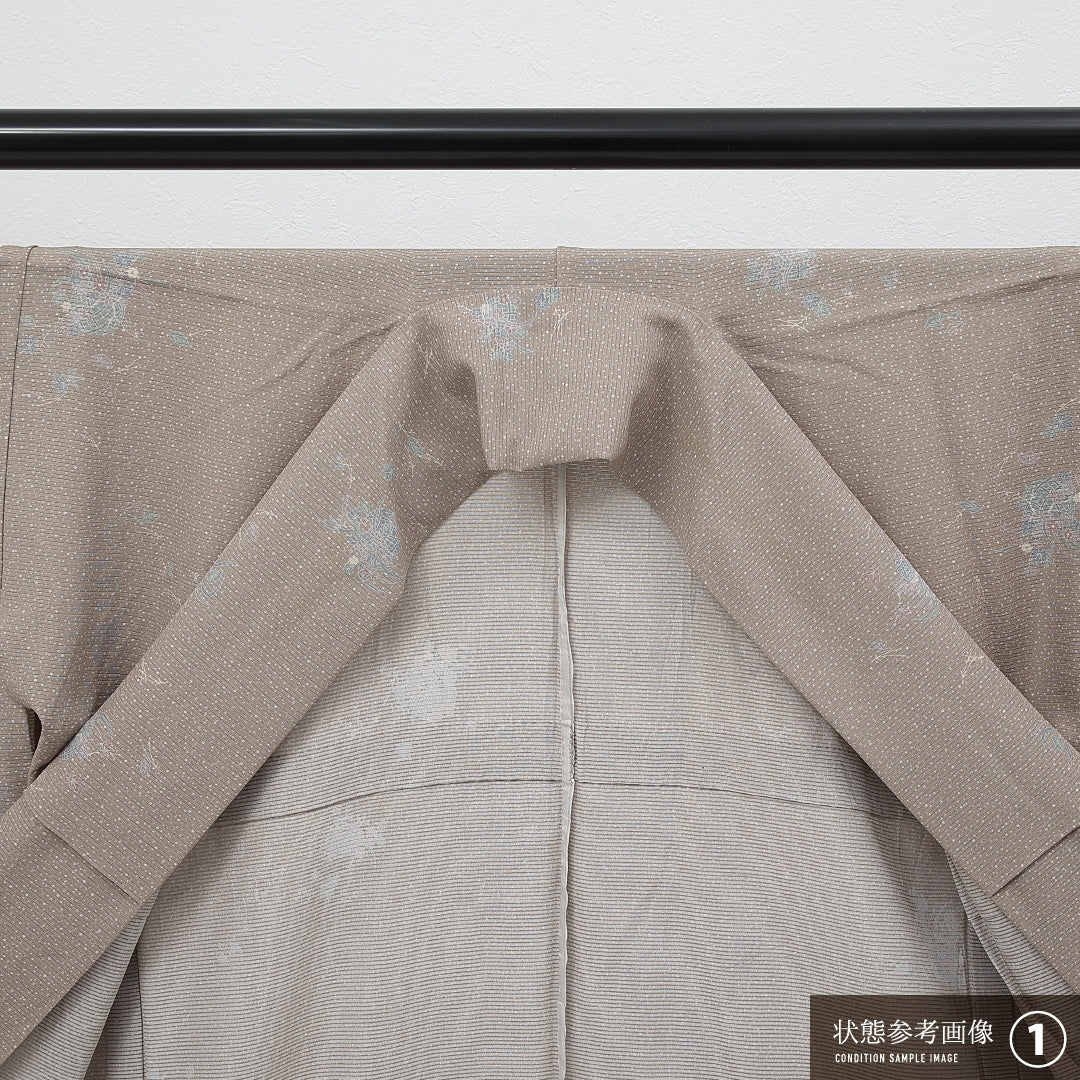 夏物 洗える着物 小紋 絽 身丈166cm 裄丈67cm ポリエステル Aランク インフォーマル 広衿 2XLサイズ 花籠 ベージュ系 RP 1221-17275