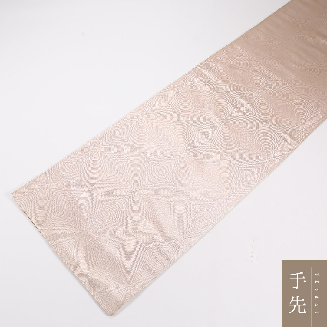 幾何学柄 袋帯 帯丈428cm 正絹 全通 インフォーマル 朱系 ピンク系 1243-02640