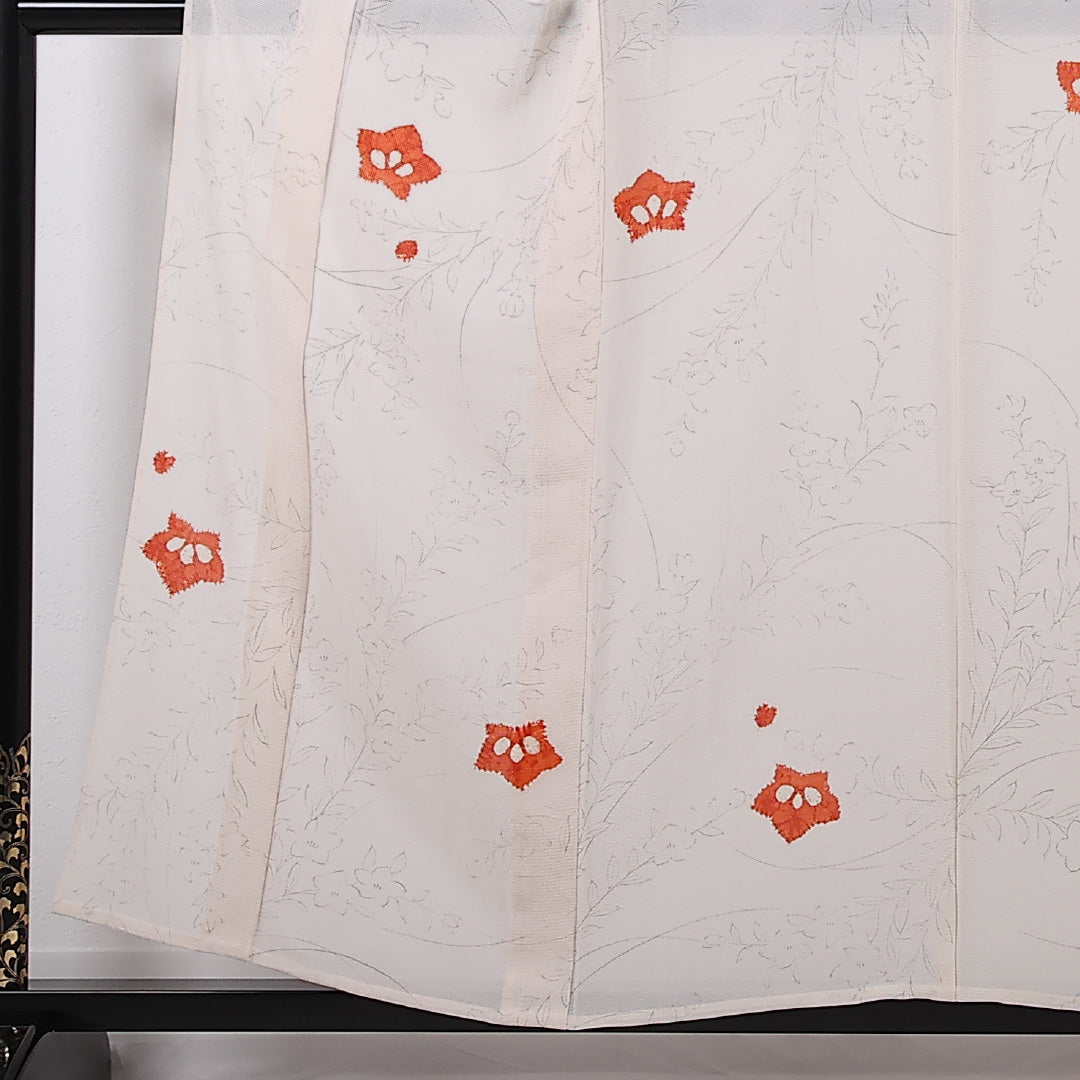 夏物 小紋 絽 身丈154cm 裄丈63cm 正絹 Sランク インフォーマル バチ衿 Sサイズ 桔梗 クリーム系 RP 1221-17355