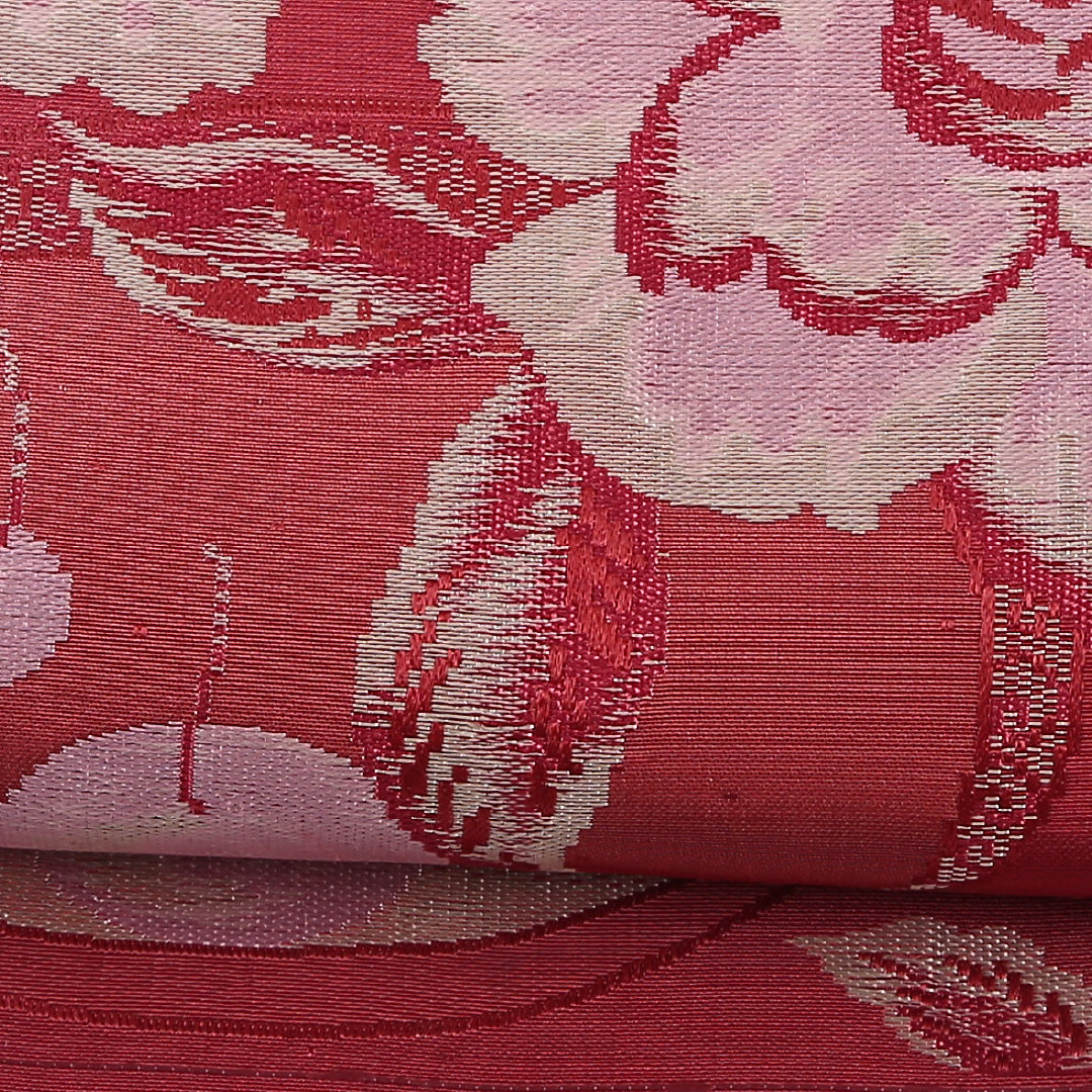 牡丹 アンティーク 袋帯 帯丈372cm 正絹 全通 赤系 1243-02580