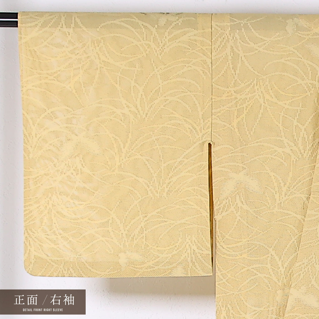 夏物 色無地 紗 身丈152cm 裄丈62cm 正絹 Sランク インフォーマル バチ衿 XSサイズ 植物柄 黄系 RP 1219-17347