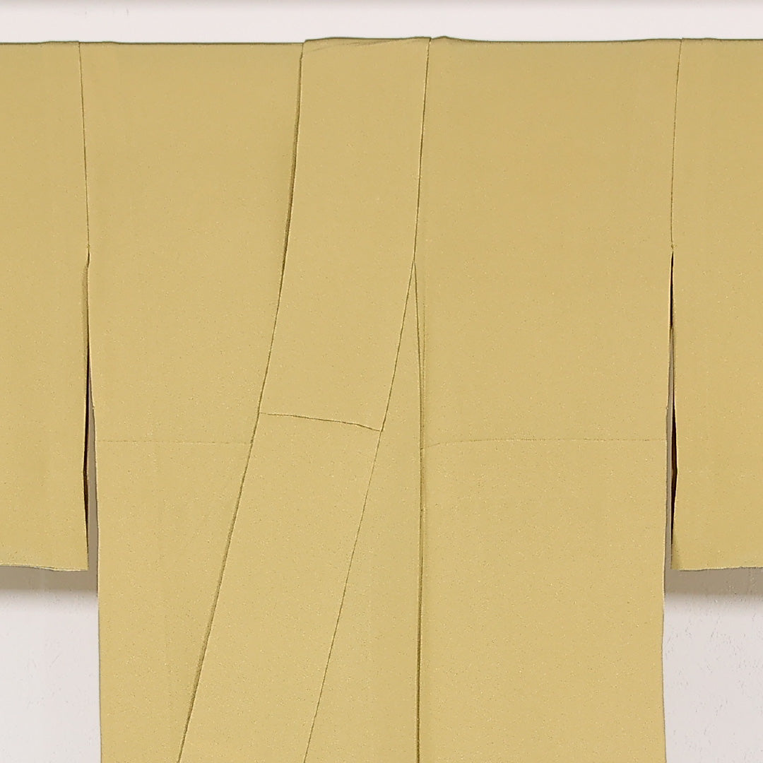 色無地 単衣 身丈154cm 裄丈64cm 正絹 Sランク 一つ紋 (沢瀉) セミフォーマル 広衿 Mサイズ 黄系 RP 1219-17494