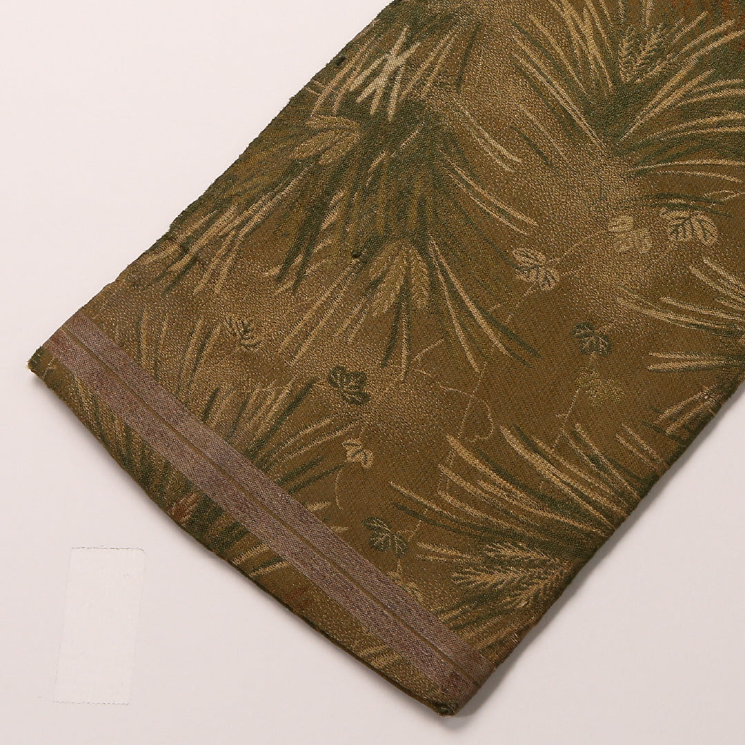 アンティーク 半幅帯 帯丈328cm 正絹 全通 小袋帯 植物柄 緑系 茶系 1247-00679