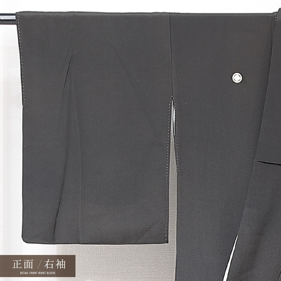 黒留袖 袷 身丈161cm 裄丈64cm 正絹 Cランク 五つ紋 (四つ目菱) フォーマル 広衿 Lサイズ 流水 菊 黒系 LP 1213-06961