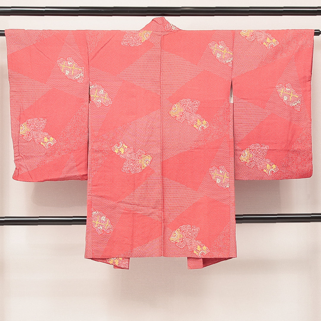 アンティーク 羽織 袷 身丈92cm 裄丈63cm 正絹 Bランク Sサイズ 花扇 ピンク系 LP 1232-17211