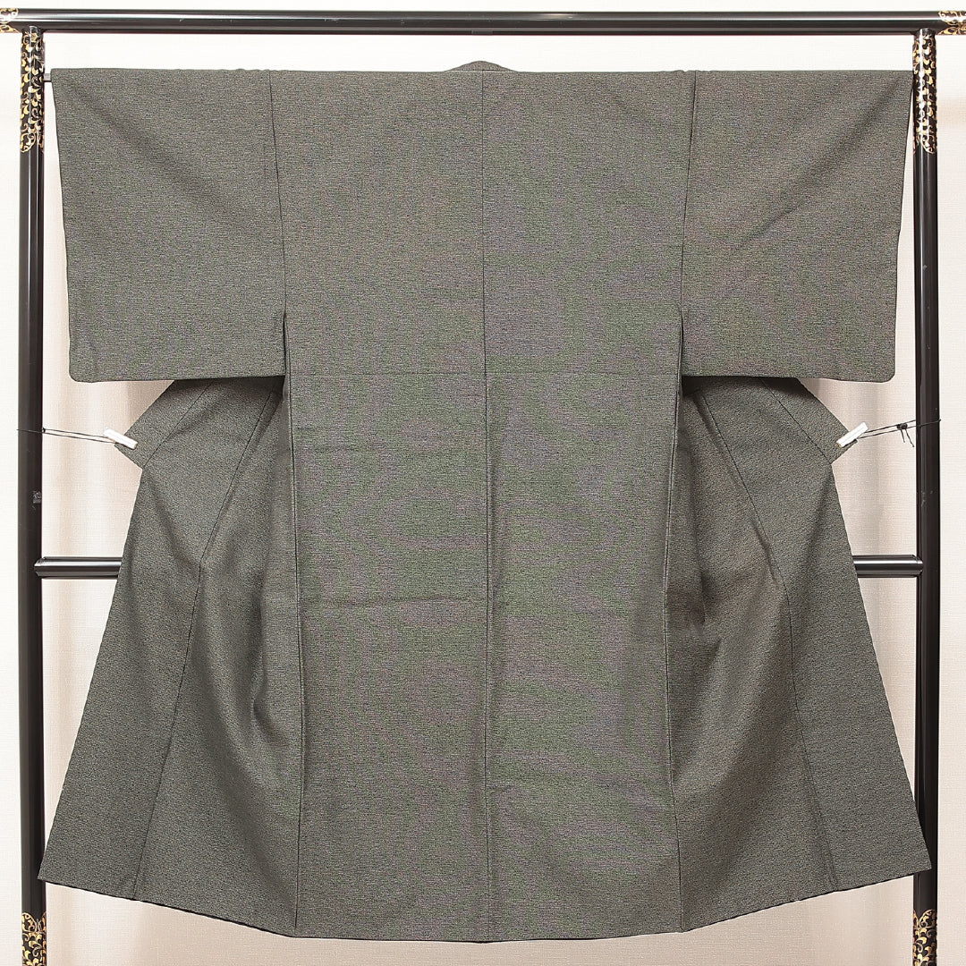 洗える着物 ウールの男着物 袷 身丈137cm 裄丈67cm ウール Aランク カジュアル 棒衿 Sサイズ 無地 緑系 RP 1224-17193