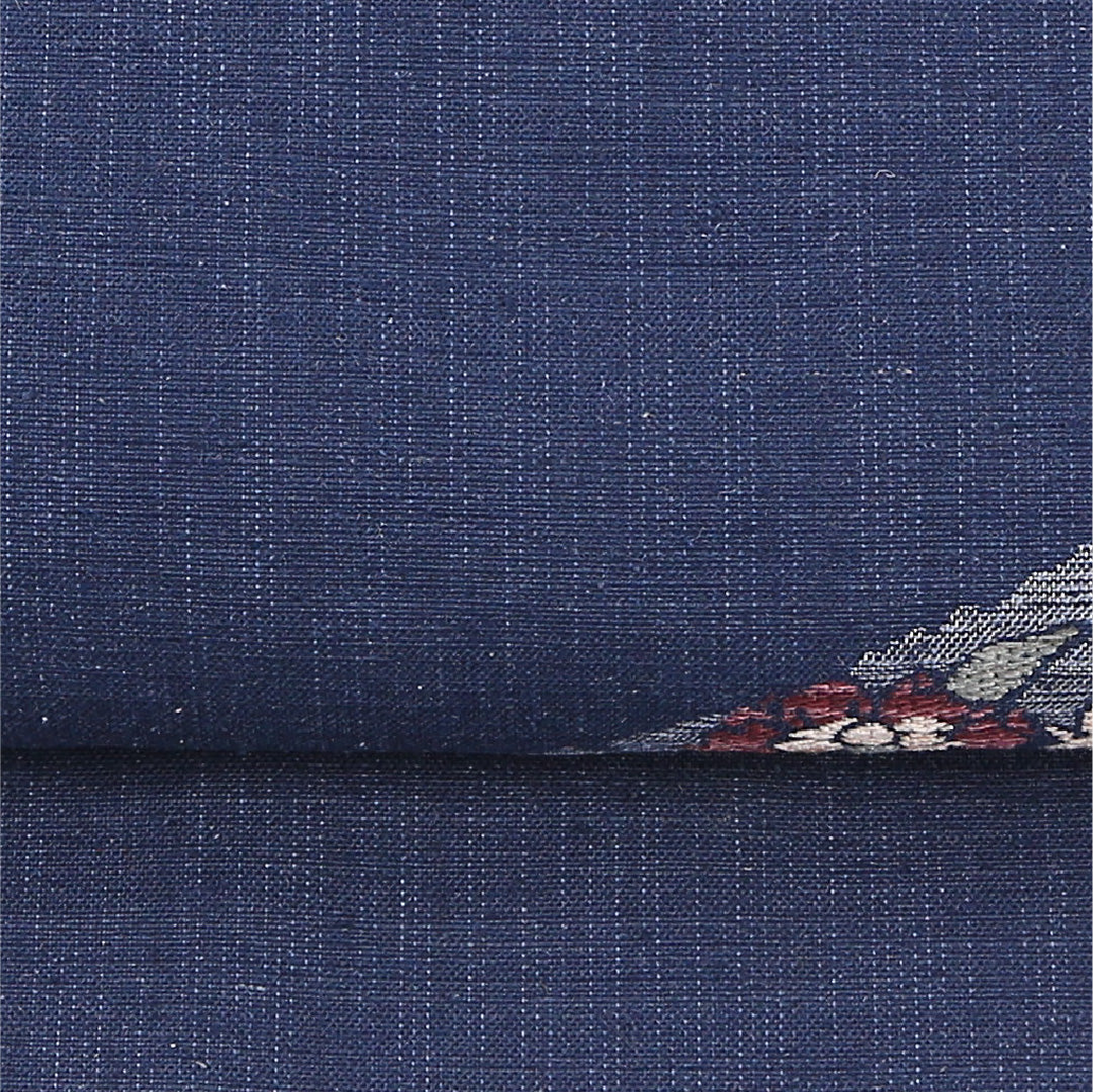 菊 八寸名古屋帯 Sランク 帯丈347cm 正絹 六通 松葉仕立て 織り カジュアル 紬 紺系 M4 1245-04759