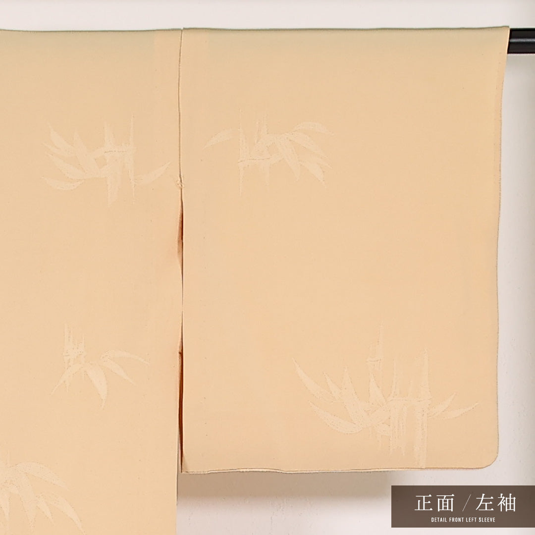 色無地 単衣 身丈151cm 裄丈63cm 正絹 Aランク インフォーマル バチ衿 Mサイズ 笹 クリーム系 RP 1219-17410
