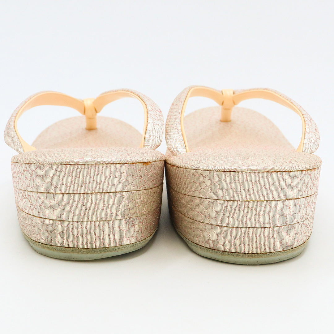 草履・バッグセット 礼装用 Lサイズ 24cm 高さ5cm 錦織 正絹 共箱 ピンク系 銀系 1251-00467