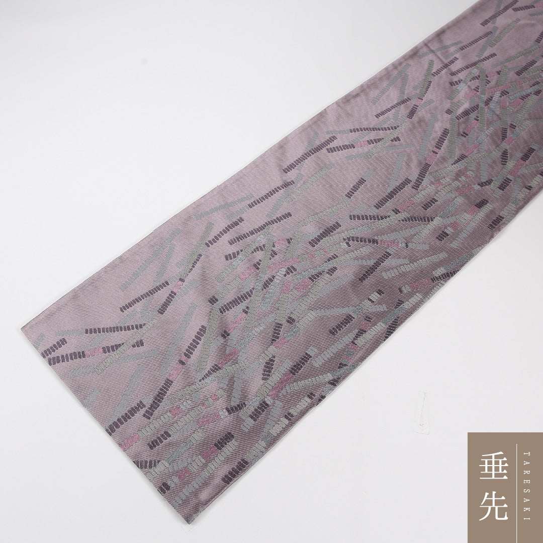 創作柄 袋帯 帯丈438cm 正絹 六通 帯芯なし インフォーマル 紫系 グレー系 1243-02598