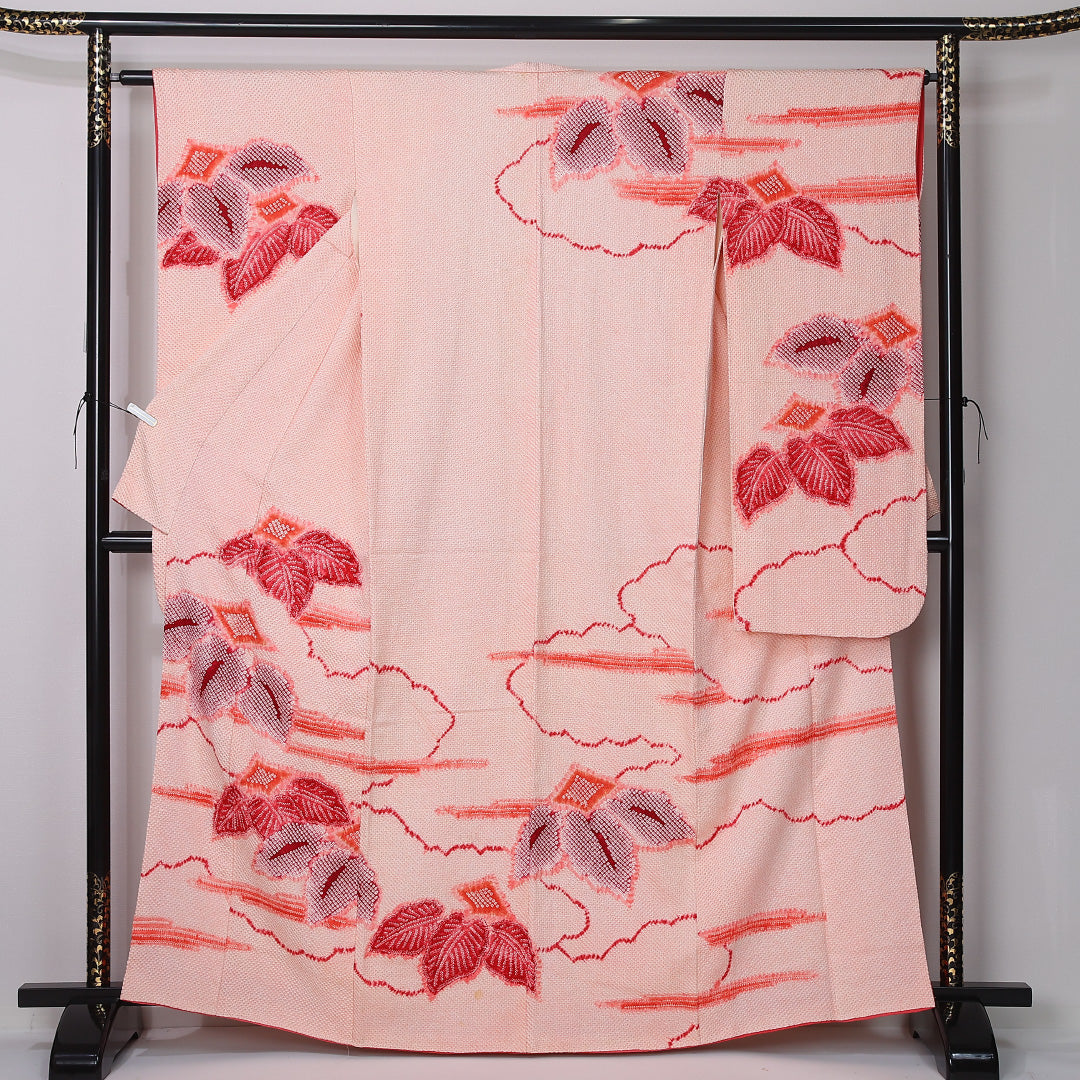 振袖 袷 身丈163cm 裄丈63cm 正絹 Bランク フォーマル 広衿 Lサイズ 花柄 ピンク系 RP 1215-06767
