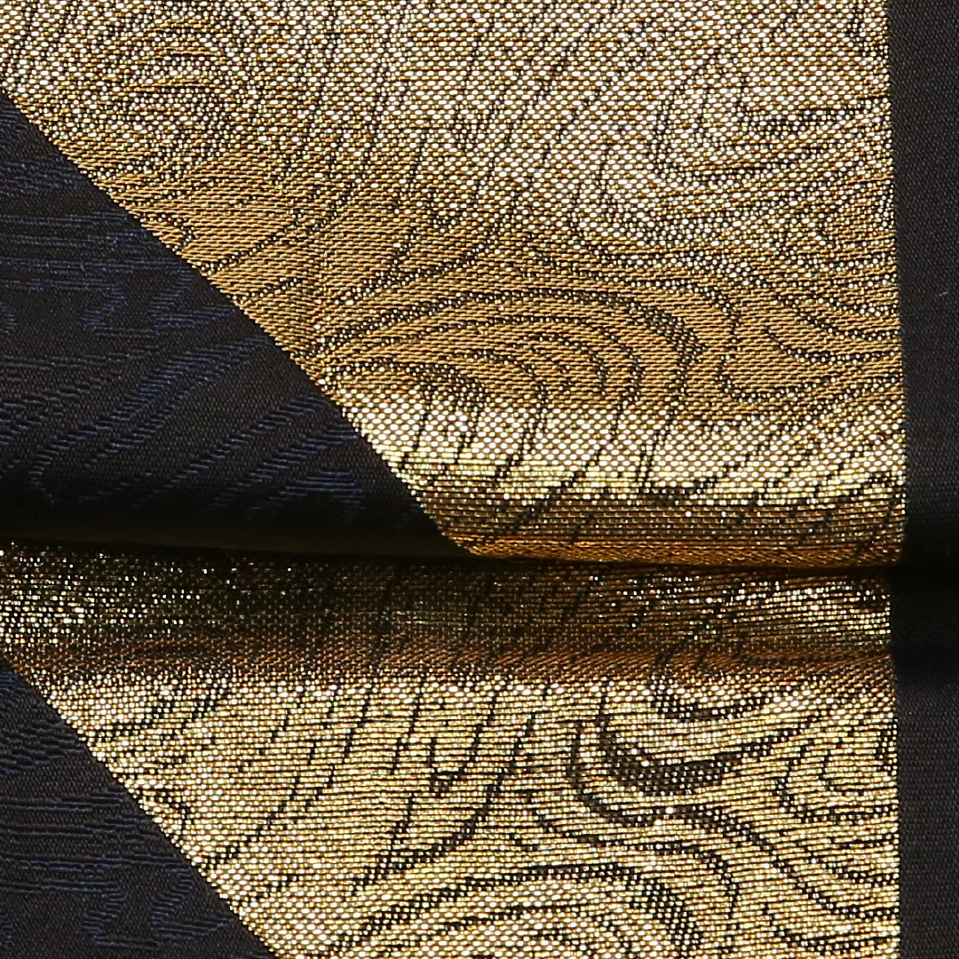 踊り用 半幅帯 帯丈348cm ポリエステル 全通 小袋帯 木目 黒系 金系 1247-00767
