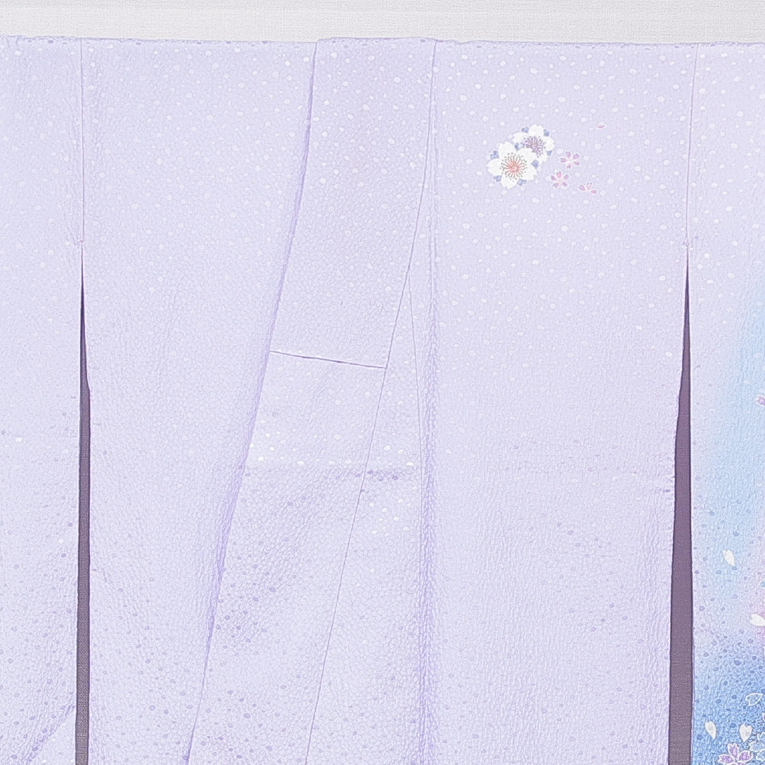 洗える着物 小振袖 袷 身丈170cm 裄丈68cm ポリエステル Sランク セミフォーマル 広衿 2XLサイズ 桜 紫系 RP 1216-07034