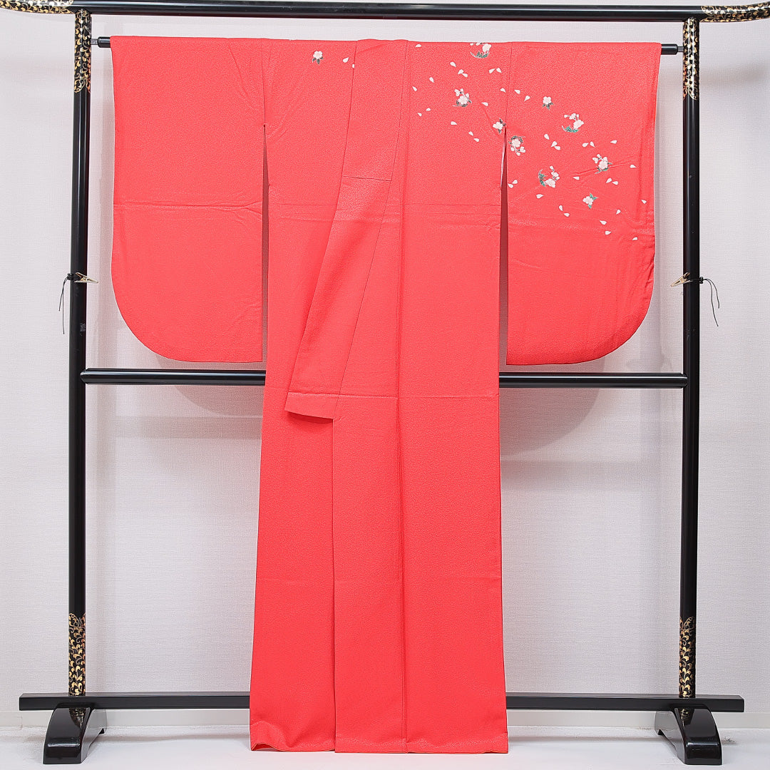 洗える着物 小振袖 袷 身丈164cm 裄丈66cm ポリエステル Sランク セミフォーマル 広衿 Lサイズ 桜 ピンク系 RP 1216-07039