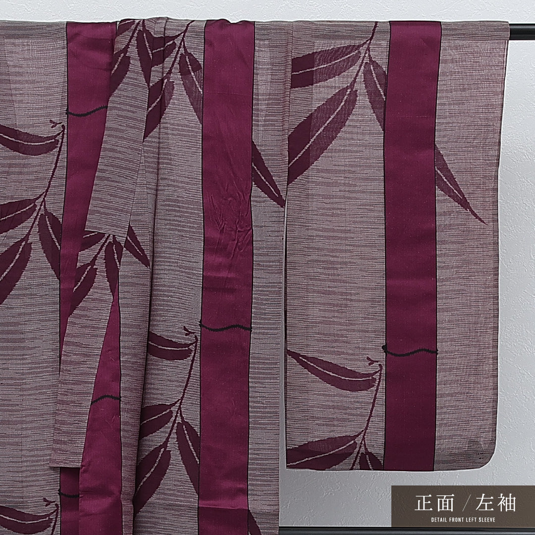 アンティーク 夏物 紬 夏紬 身丈146cm 裄丈62cm 正絹 Cランク バチ衿 XSサイズ 植物柄 紫系 RP 1223-17246