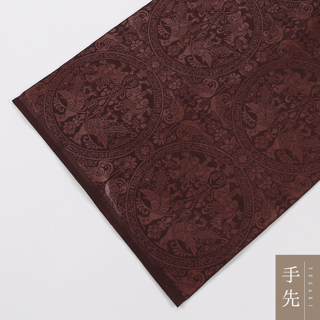双鳥唐花文 袋帯 帯丈428cm 正絹 六通 インフォーマル 茶系 紫系 1243-02633