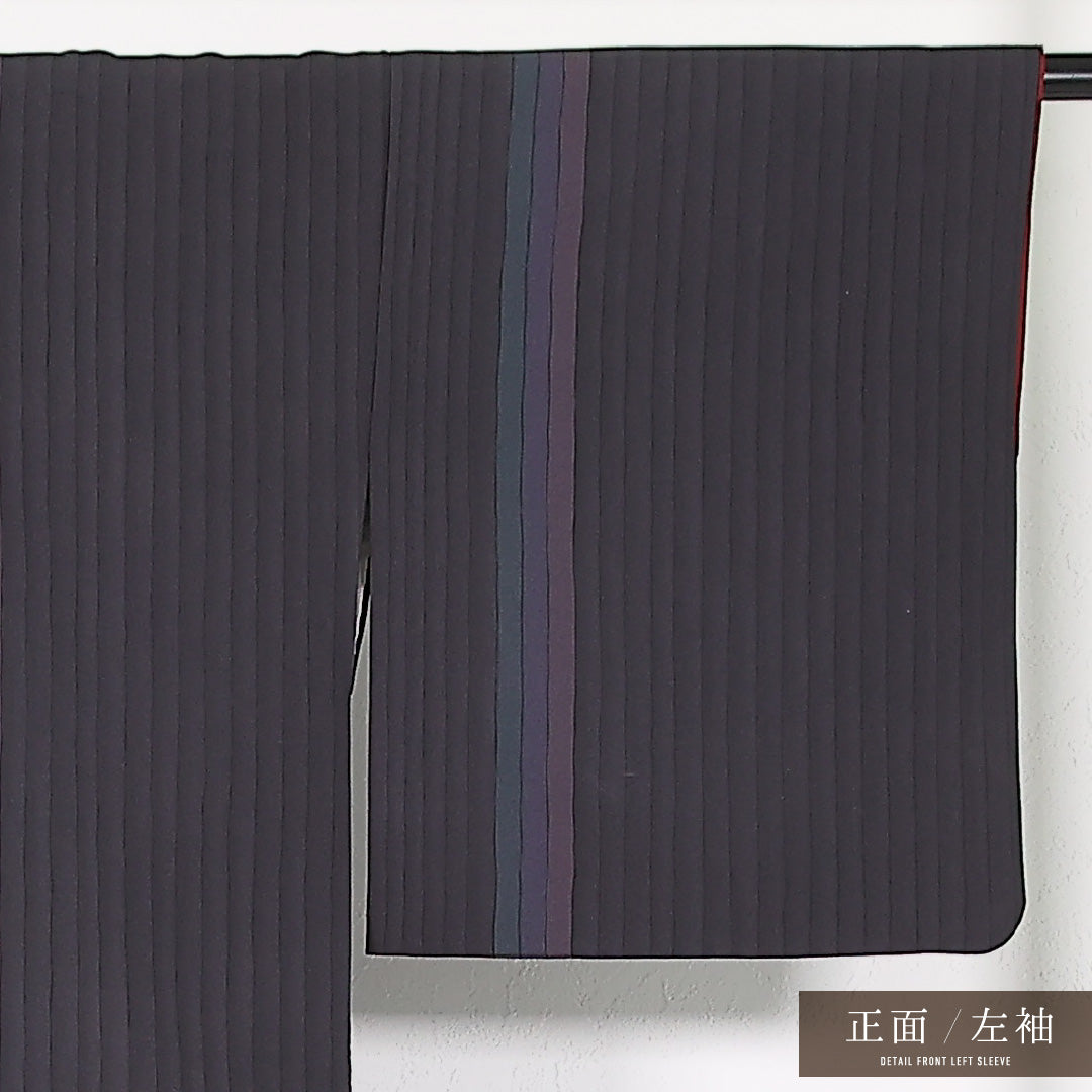 洗える着物 小紋 袷 身丈162cm 裄丈65cm ポリエステル Sランク インフォーマル 広衿 Mサイズ 縞 紫系 RP 1221-17451