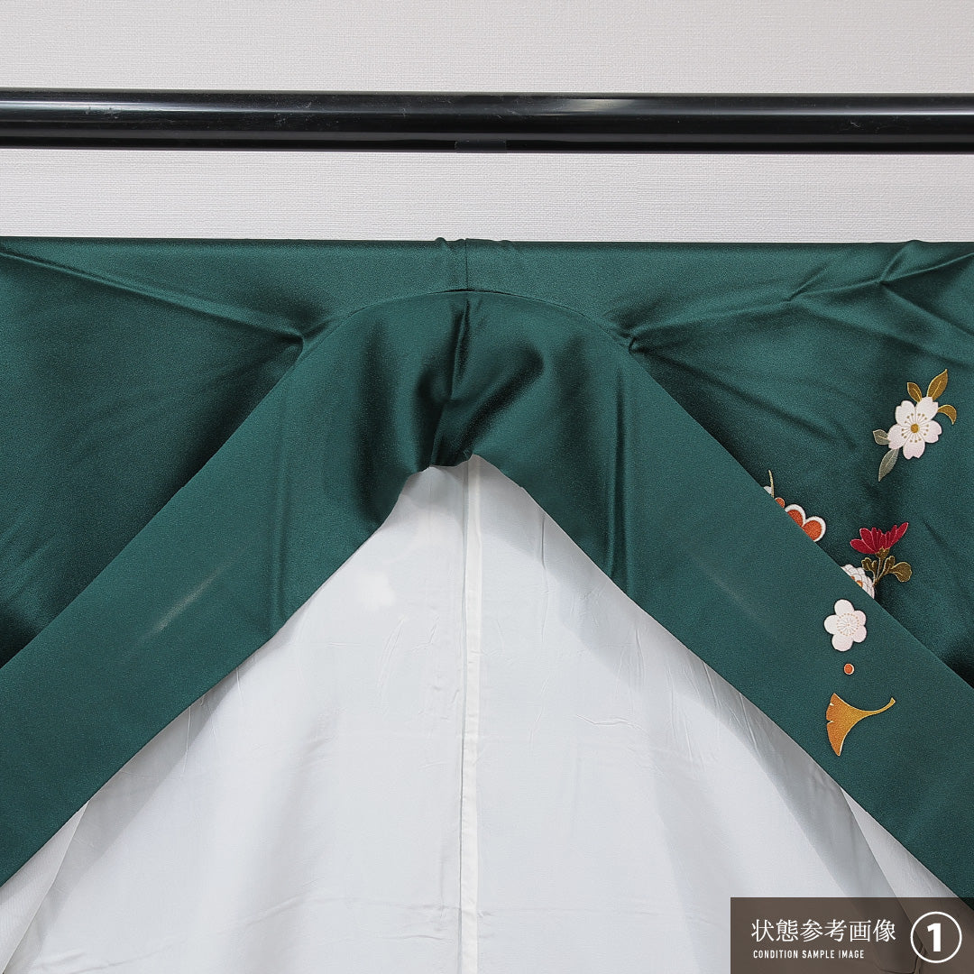 振袖 袷 身丈167cm 裄丈71cm 正絹 Aランク フォーマル 広衿 XLサイズ 毬 牡丹 緑系 RP 1215-06985