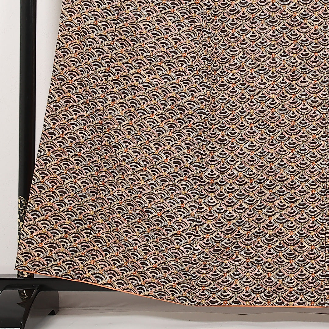 洗える着物 小紋 袷 身丈159cm 裄丈65cm ポリエステル Sランク インフォーマル 広衿 Mサイズ 青海波 茶系 RP 1221-17468