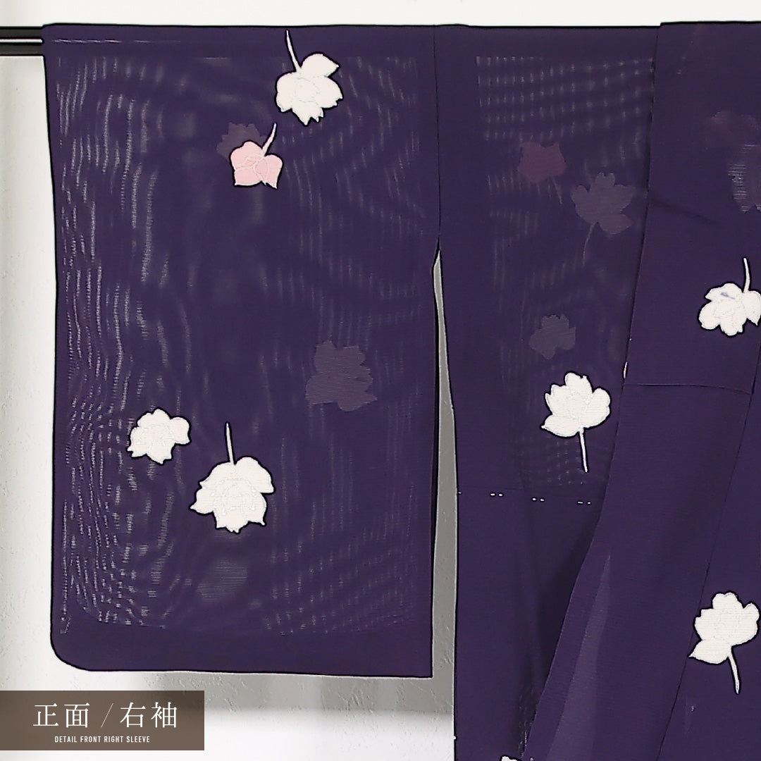 夏物 小紋 絽 身丈155cm 裄丈64cm 正絹 Aランク インフォーマル 広衿 Mサイズ 銀彩 薔薇 紫系 RP 1221-17476
