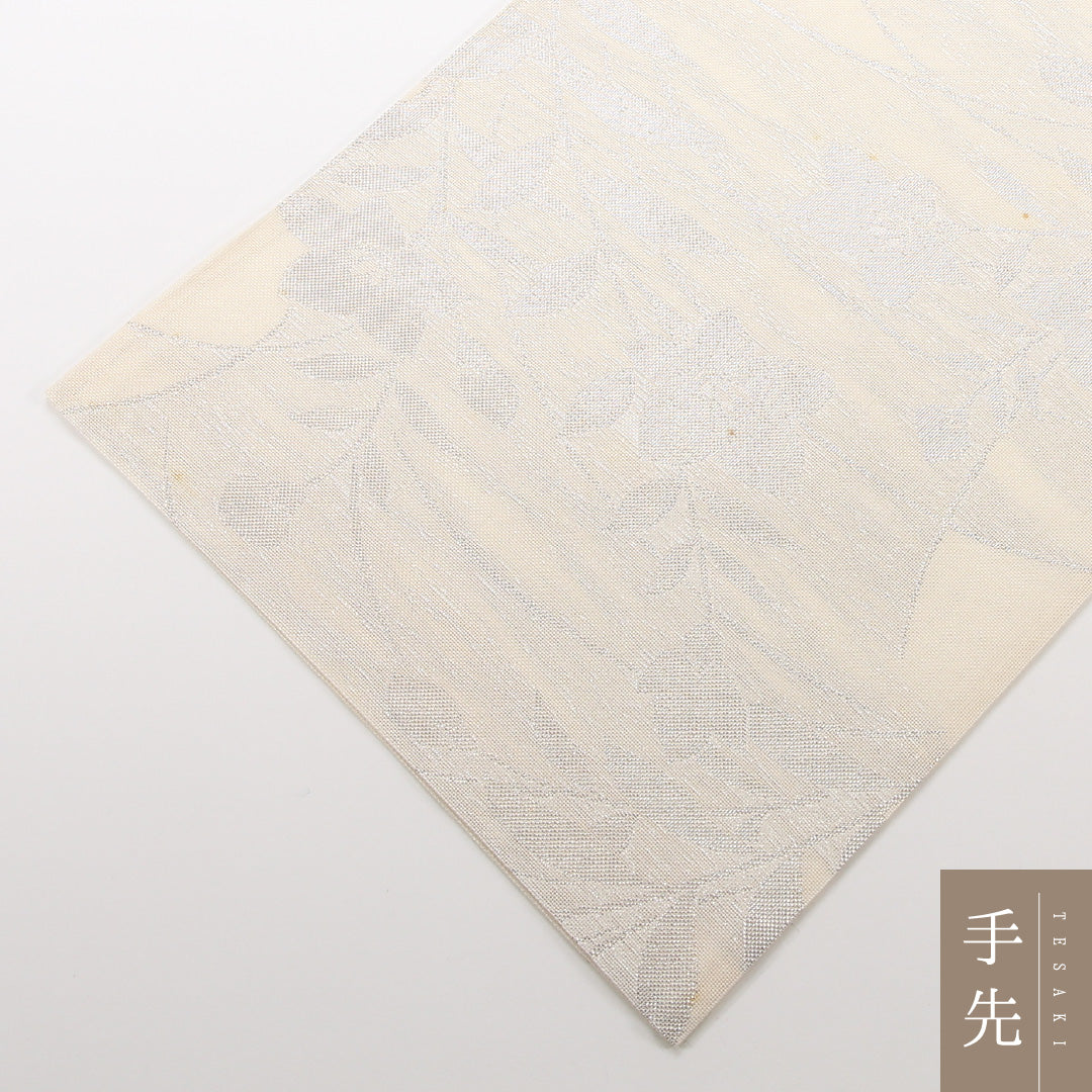 夏物 袋帯 帯丈420cm 正絹 六通 インフォーマル 桔梗 クリーム系 1243-02474