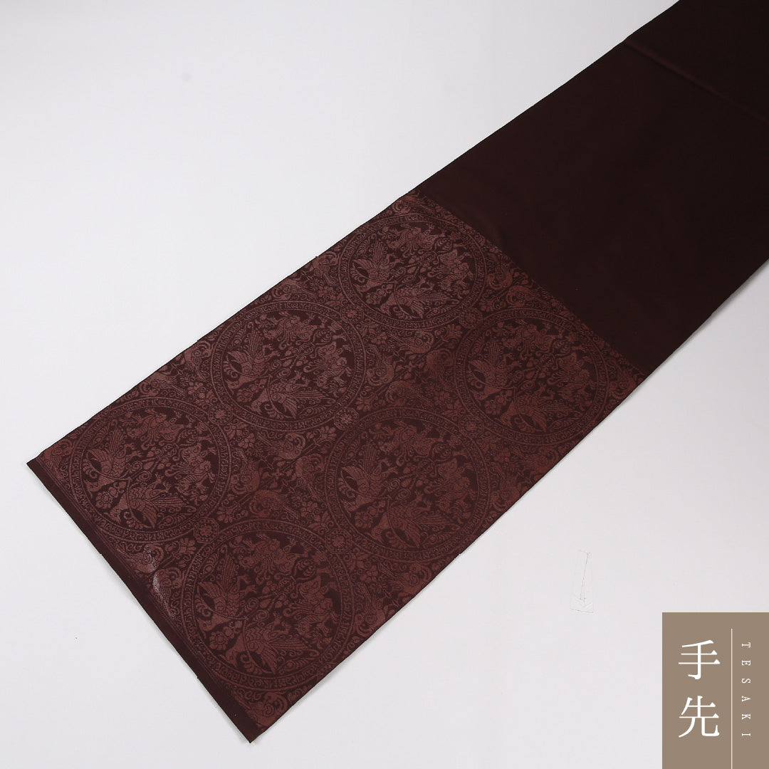 双鳥唐花文 袋帯 帯丈428cm 正絹 六通 インフォーマル 茶系 紫系 1243-02633