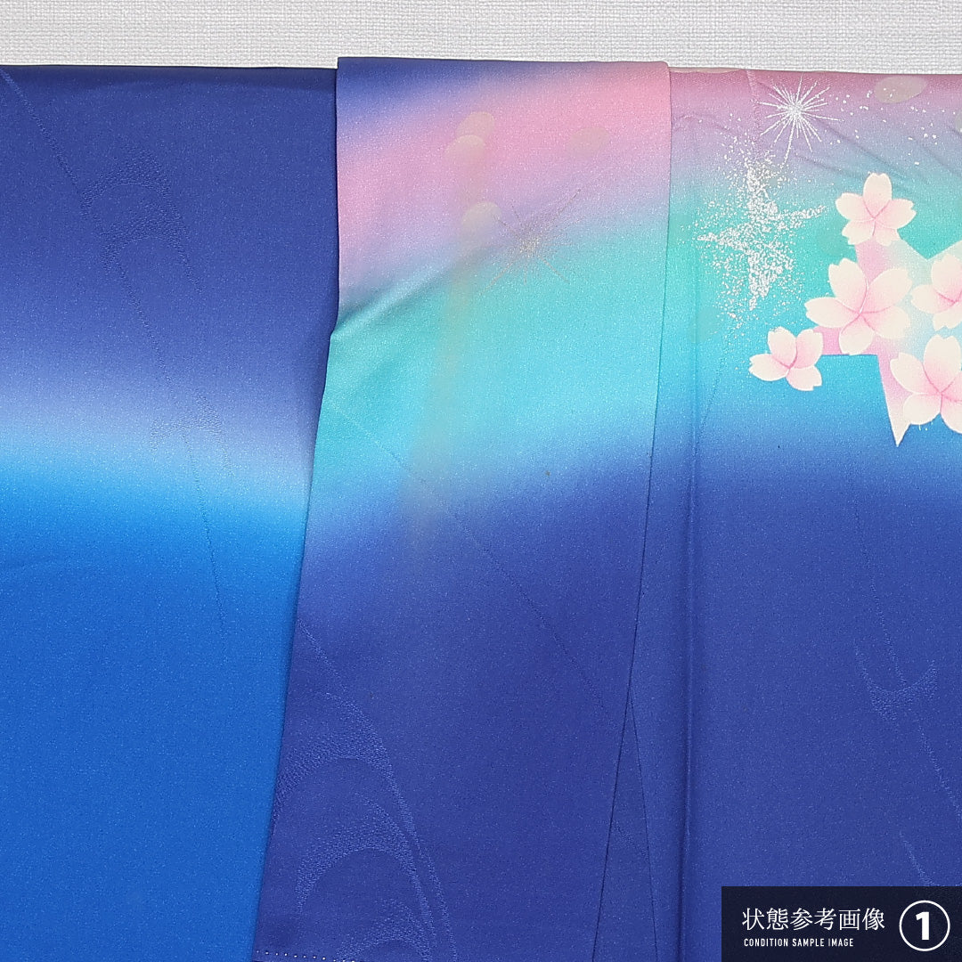 振袖 袷 身丈166cm 裄丈66cm 正絹 Aランク フォーマル 広衿 XLサイズ 蝶 鳩 青系 RP 1215-06802